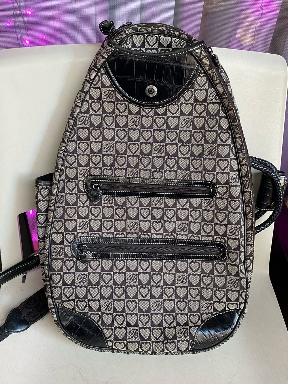 Brighton Gray and Black Heart-Print Tennis Sling Bag
